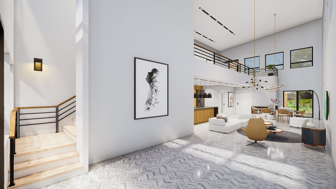 Stunning modern interior with sleek design and ample natural light, offering a spacious and contemporary feel.